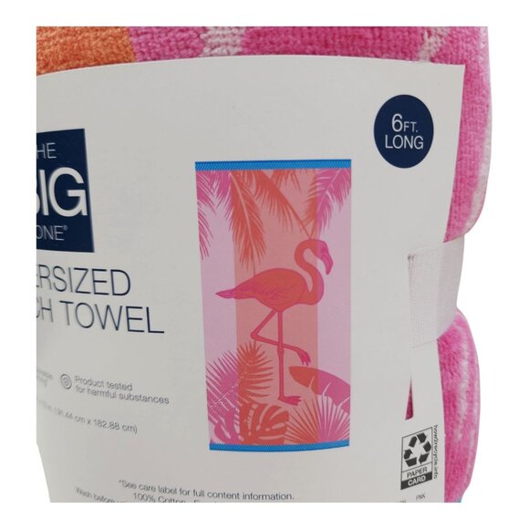 The Big One Oversized Beach Towel 36" X 72" Flamingo Beach Design Cotton Pink - Picture 9 of 10